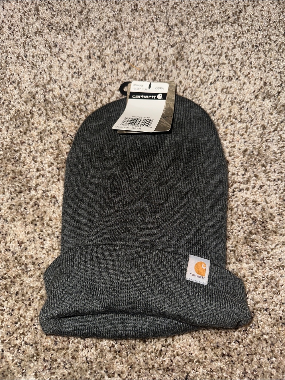 Carhartt Gray Knit Cuffed Beanie with Logo Patch